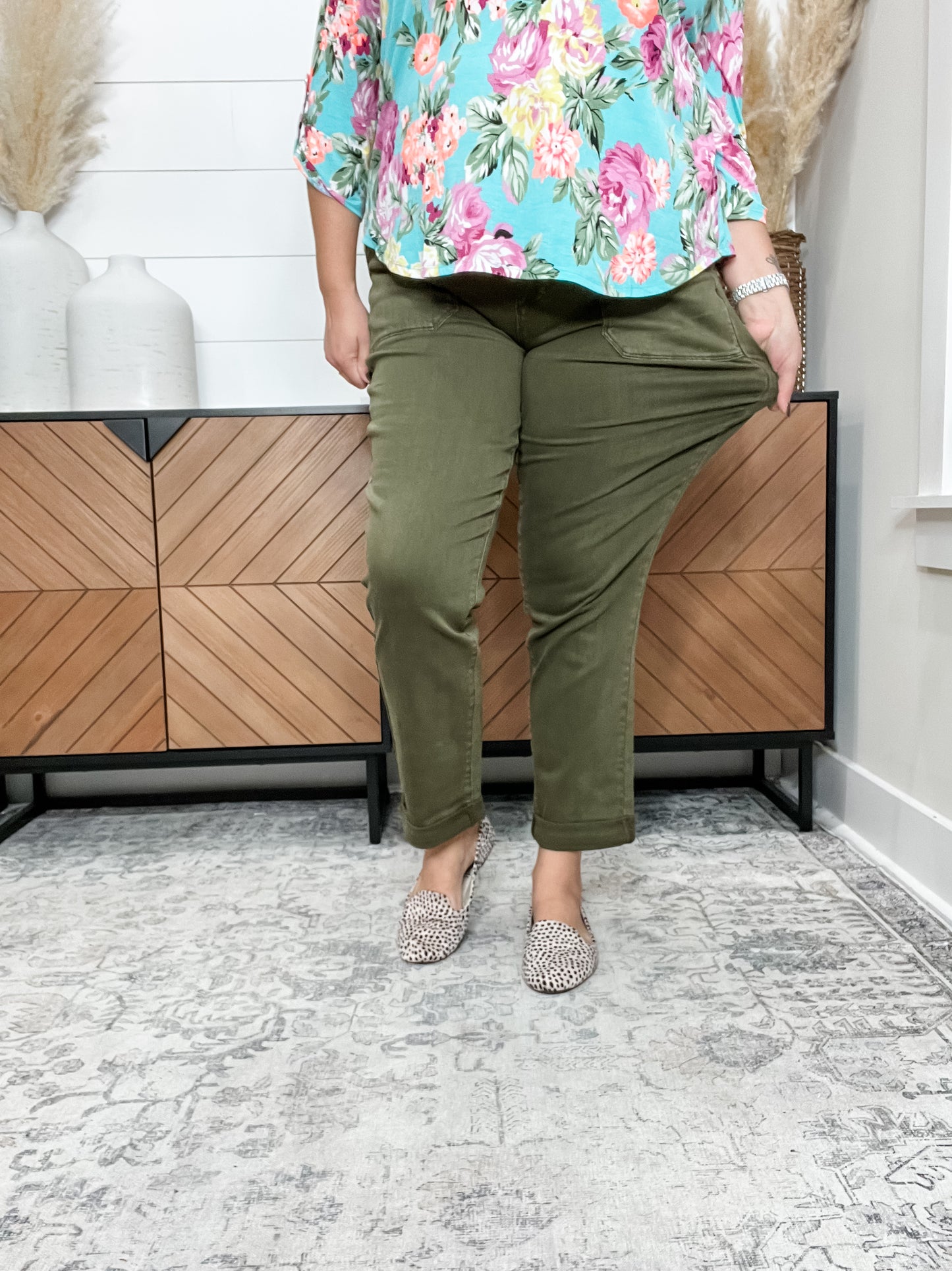 Judy Blue Aurora Olive Cuffed Weekender