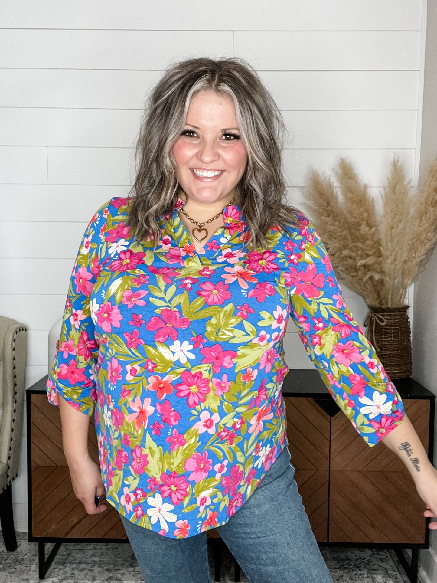 "Gumdrop" Dear Scarlett 3/4 Sleeve Split Neck