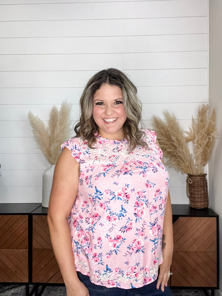 "Jensen" Floral Ruffle Cap Sleeveless