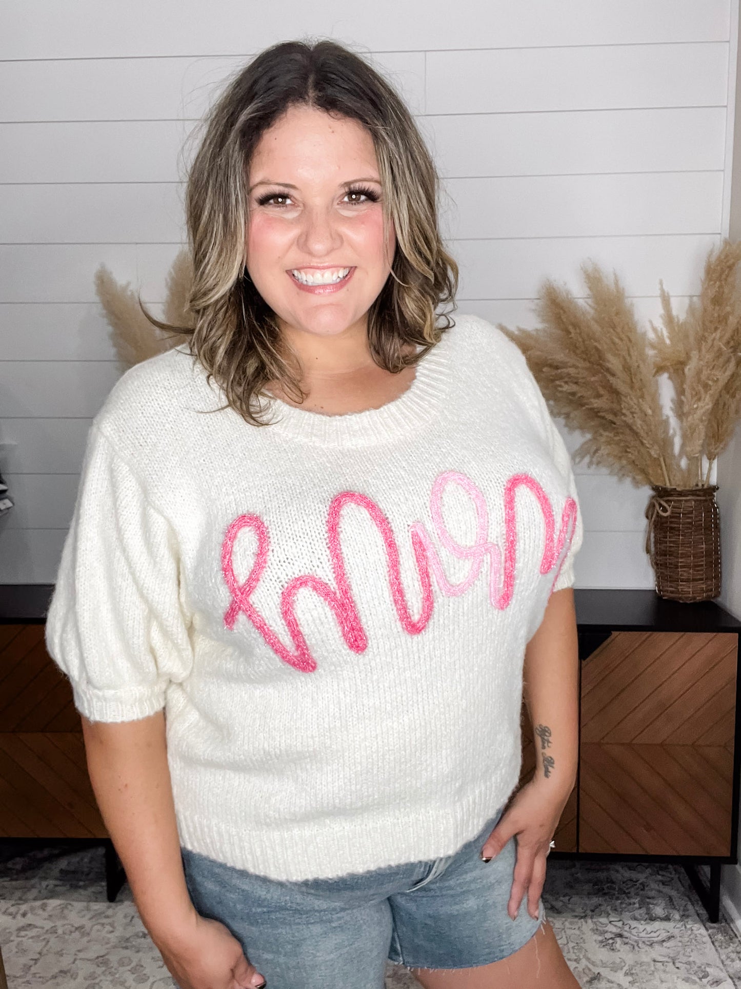 "Mom" Short Sleeve Sweater