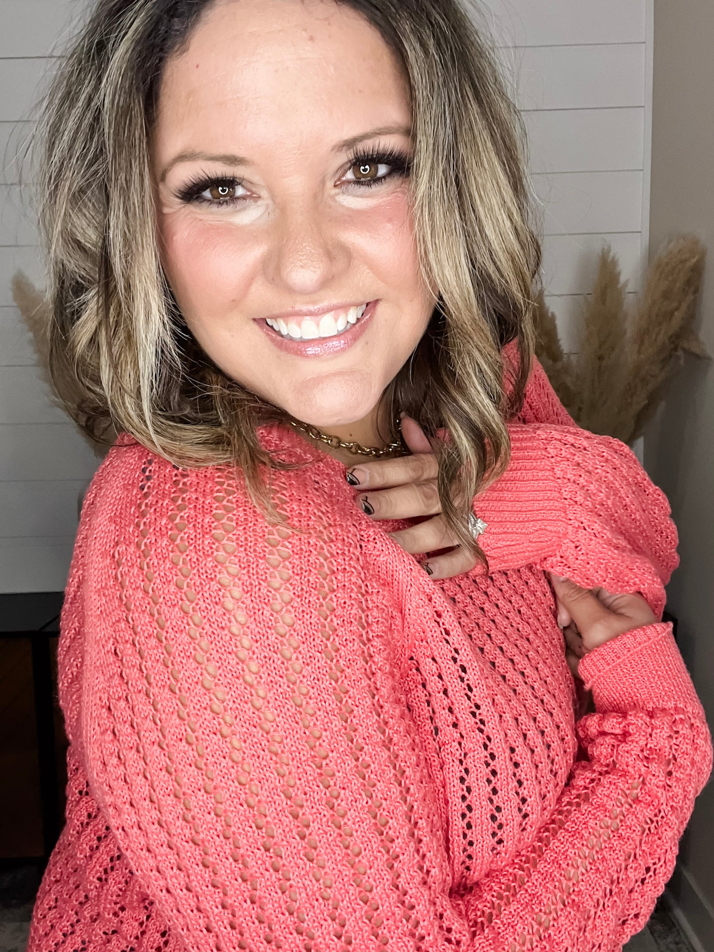 "Cut the Chill" Long Sleeve Lighweight Sweater (Coral Pink)