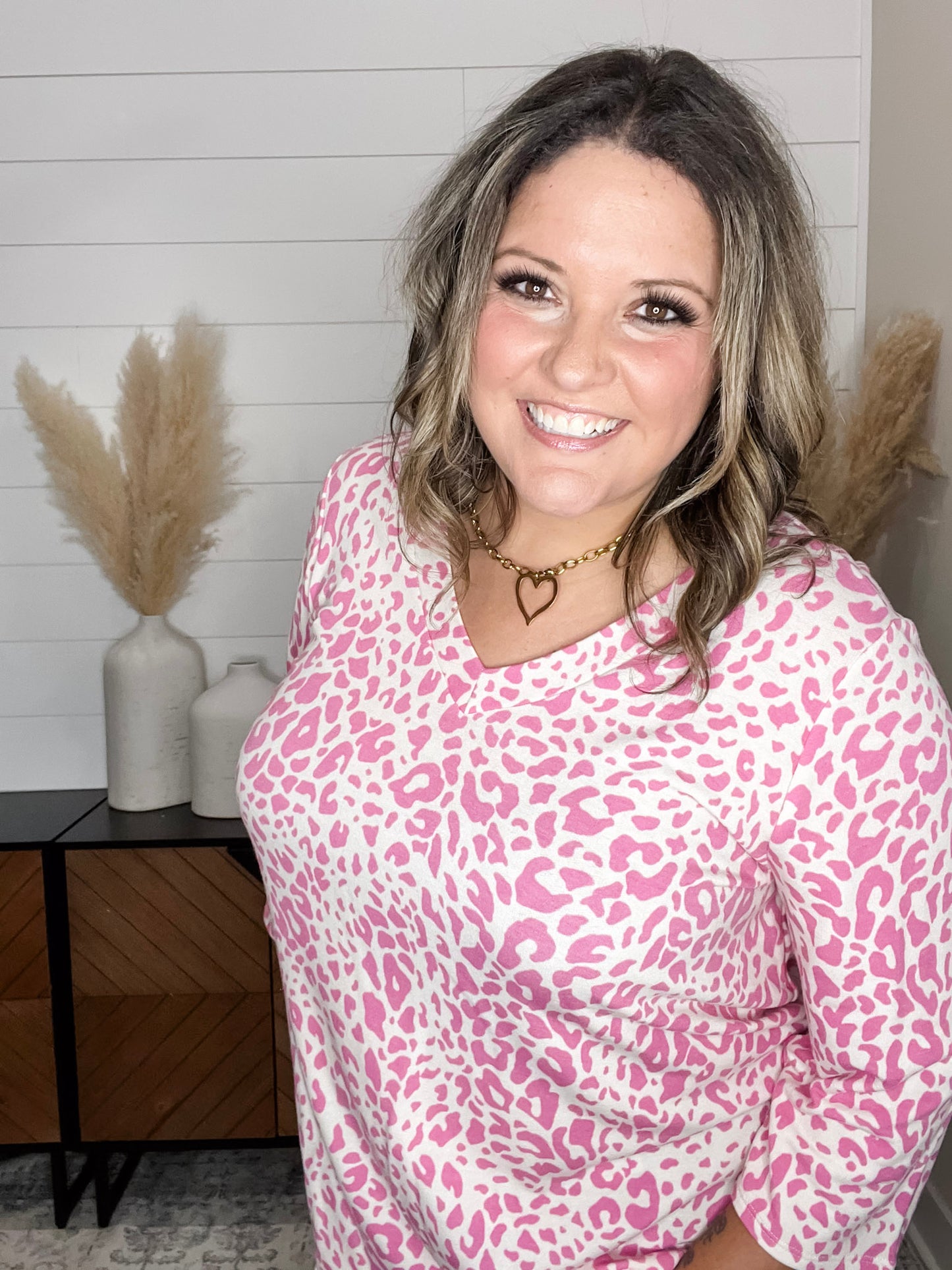 "Without A Doubt" 3/4 Sleeve Animal Print V Neck