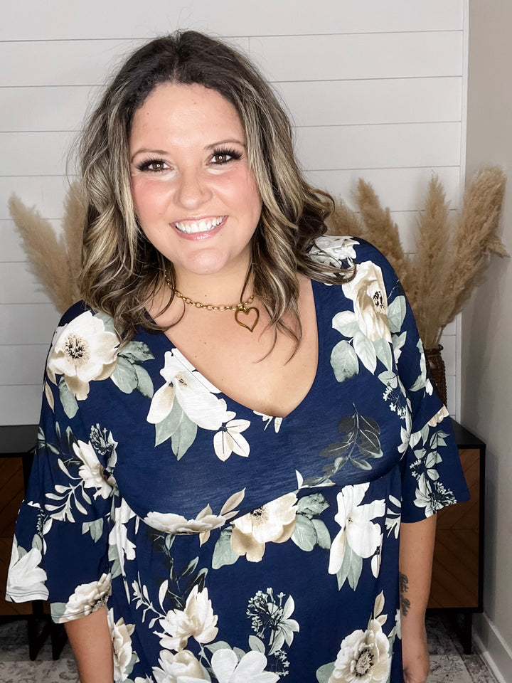 "Well Looky Here" Floral 3/4 Ruffle Sleeve Babydoll