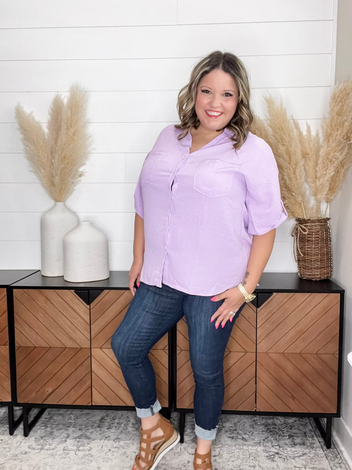 "Clarksburg" Button Up Collared Cuffed Short Sleeve (Lilac)