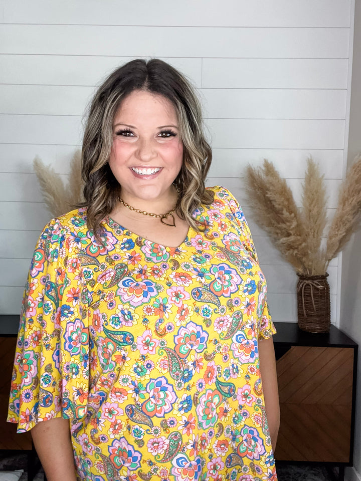 "Marigold" Short Ruffled Sleeve U Neck