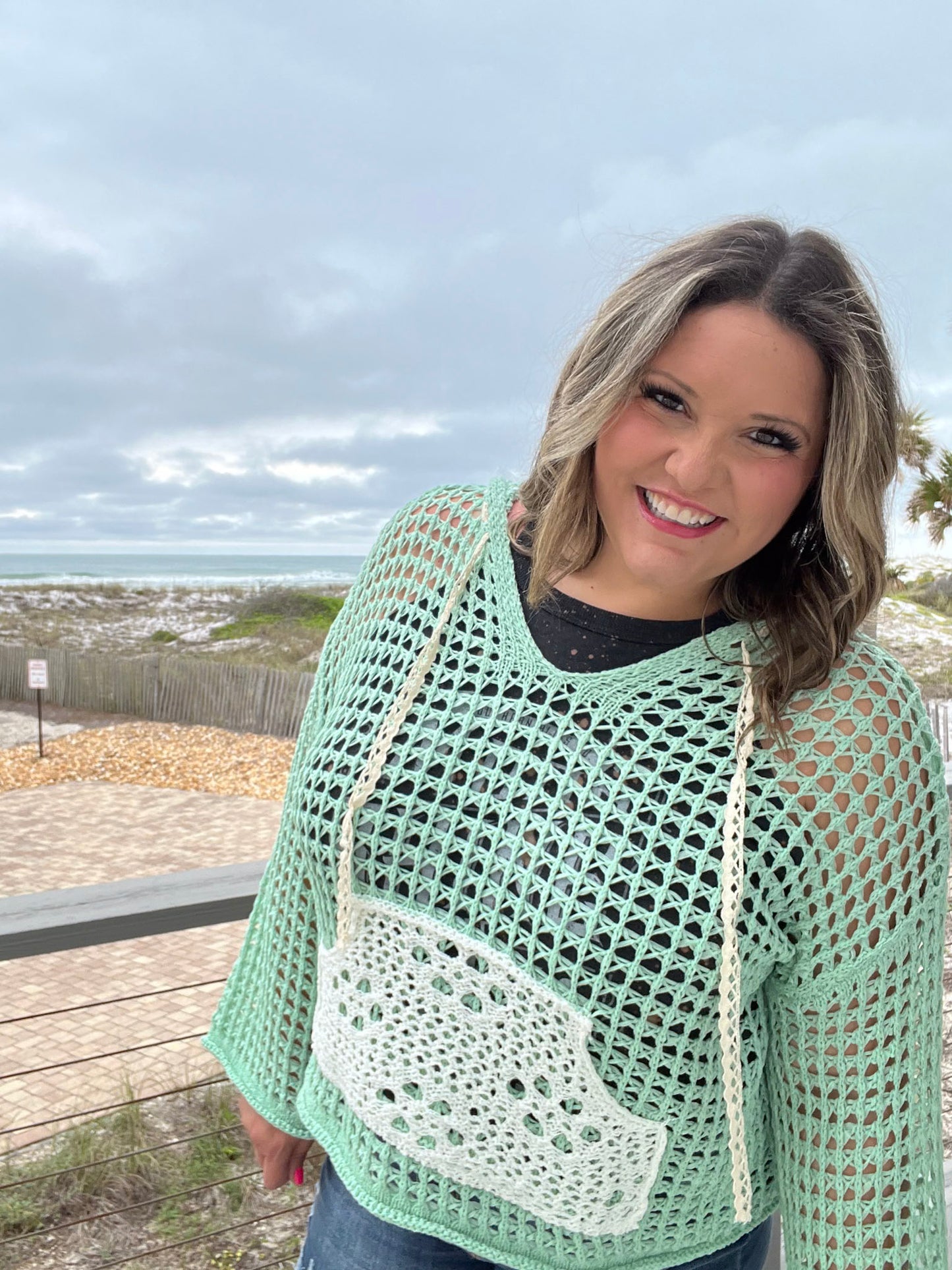 Pol - Crochet Hoodie (Mint & Charcoal)