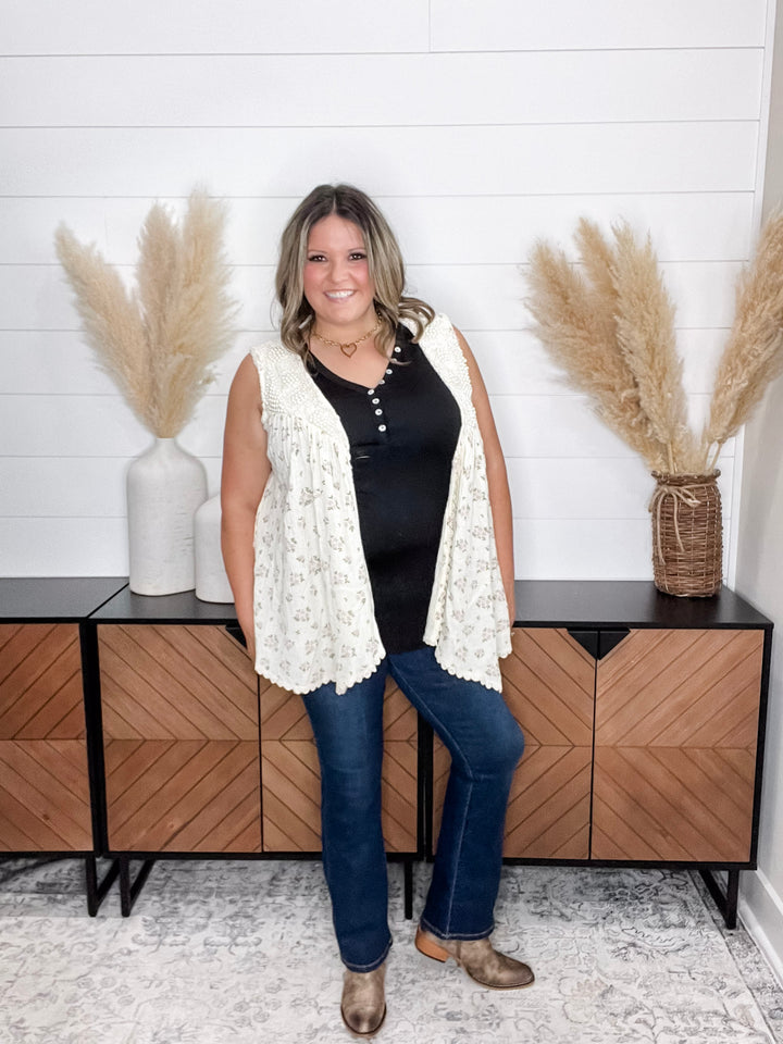 Pol - "Lansbury" Pearls & Lace Patchwork Vest