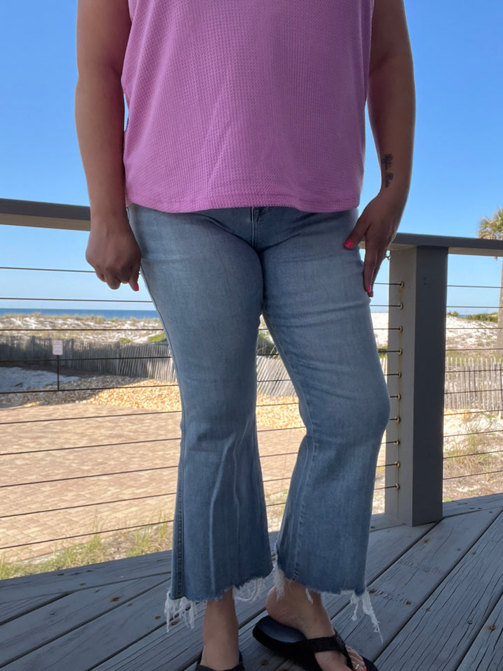 Mica Denim Light Wash Cropped Kick Flare