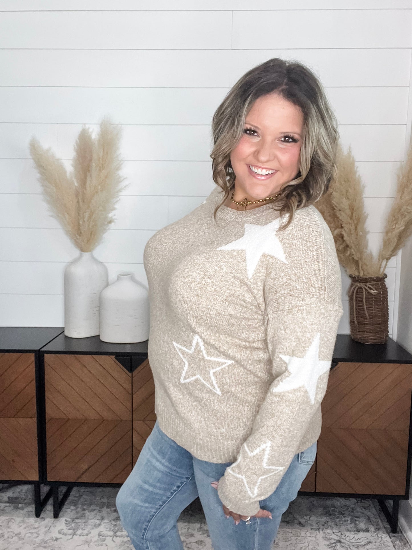 "Anarbor" Star Detail Long Sleeve Sweater