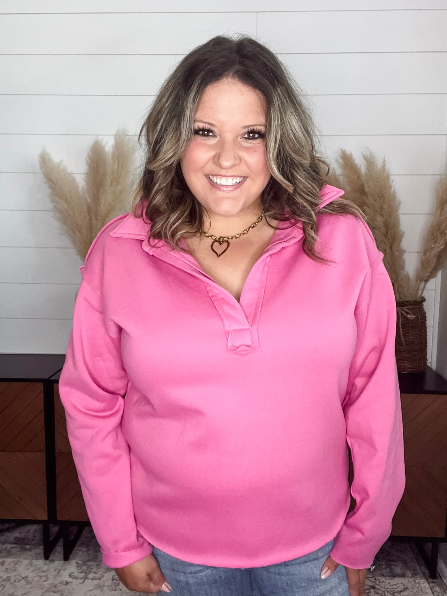 "Bubblegum" Long Sleeve Split Neck Sweatshirt