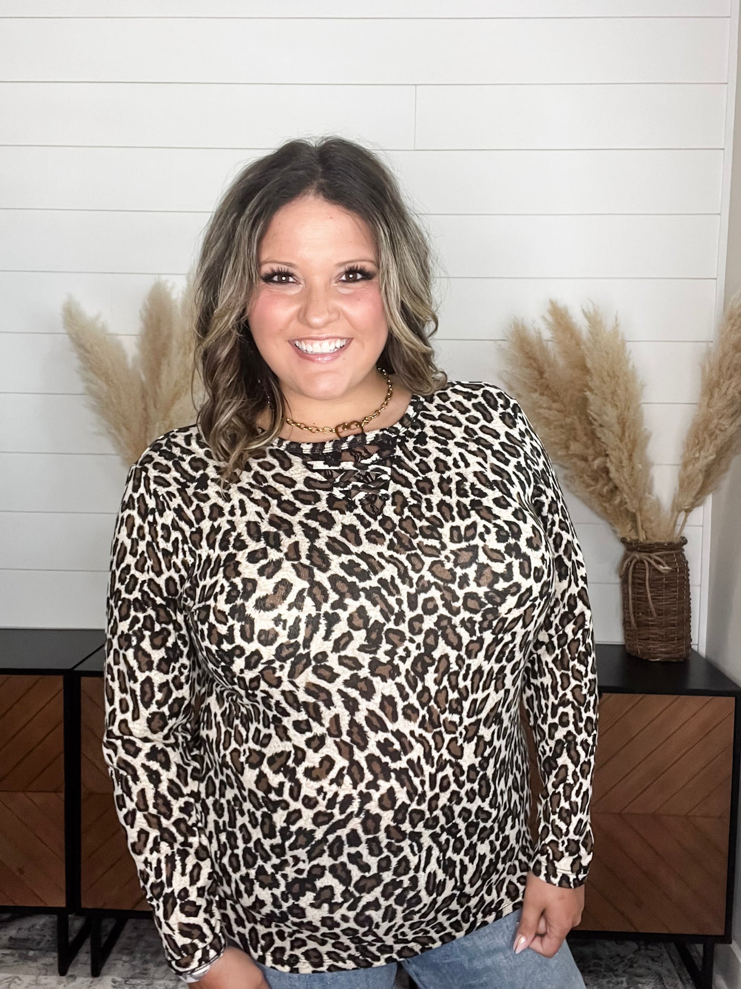 "Dixie" Animal Print Long Sleeve with Criss Cross Design (Beige)