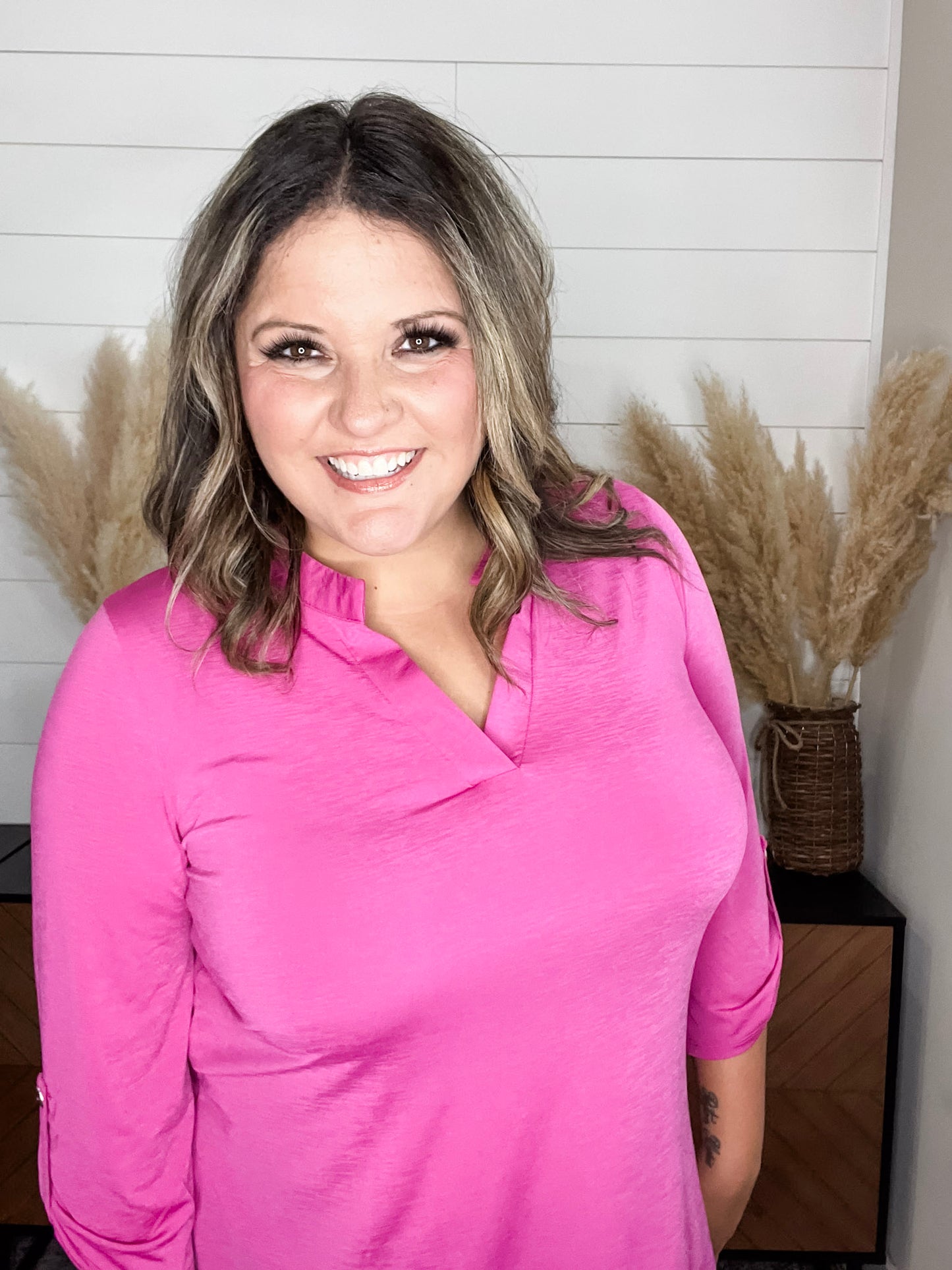 "What Can You Say" 3/4 Sleeve Split Neck (Magenta)