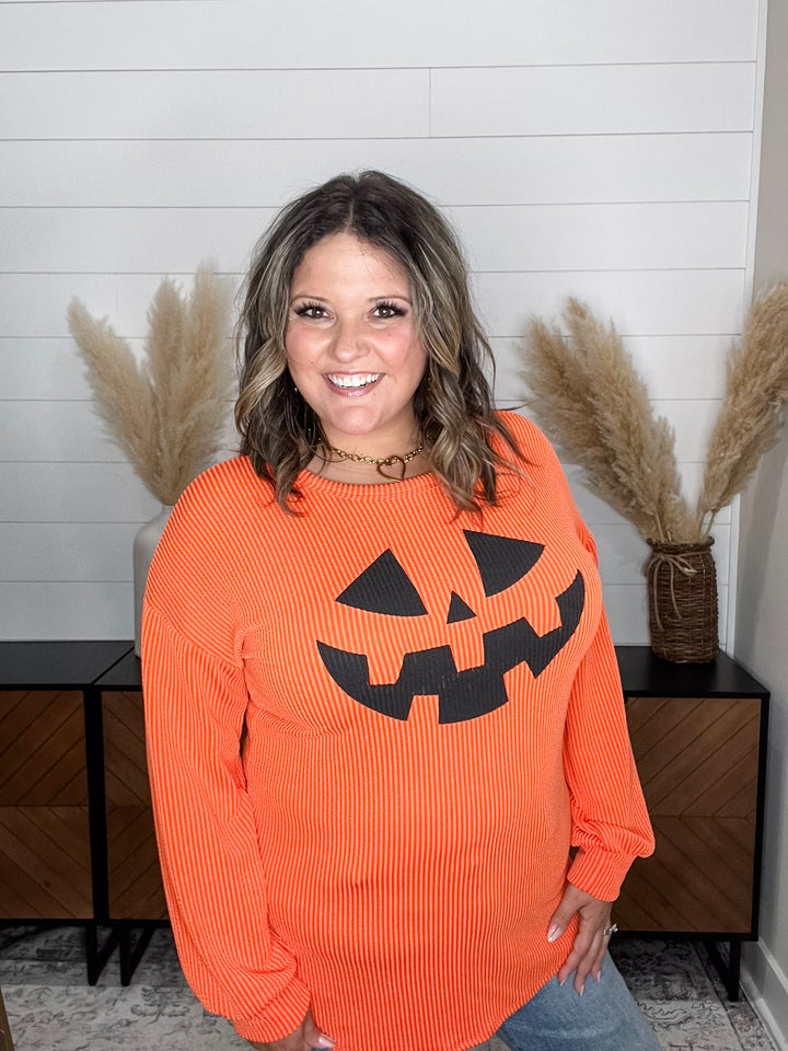 "Jack O Lantern" Long Sleeve Ribbed Top