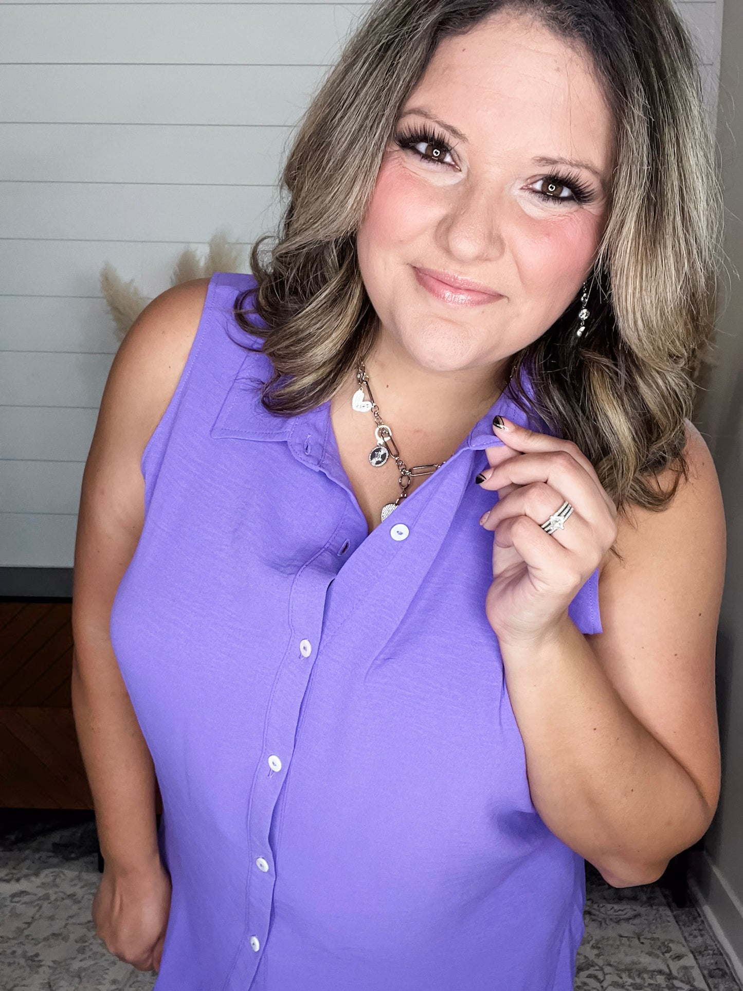 "Gibbs" Button Up Collared Tank (Orchid Glow)