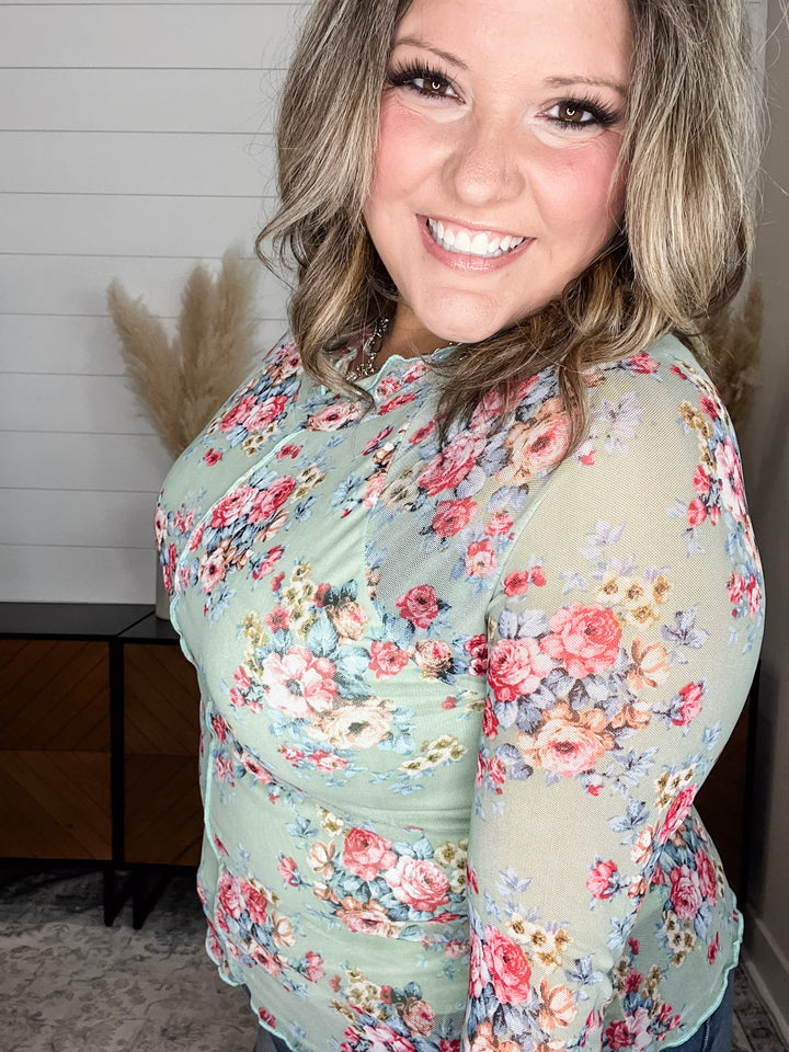 "Disengaged" Long Sleeve Shear Mock Neck (Sage)