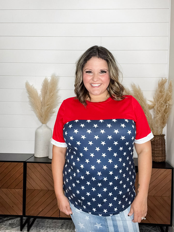 "Valor" Americana Boyfriend Tee with Sequined Cuff