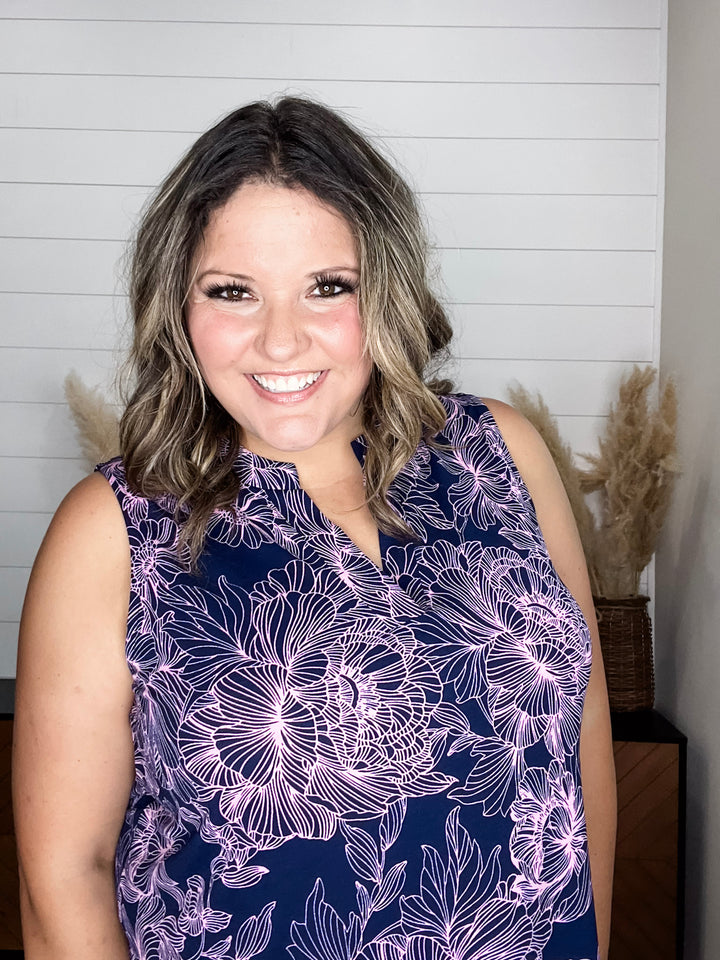 "Aquarius" Floral Sleeveless Split Neck