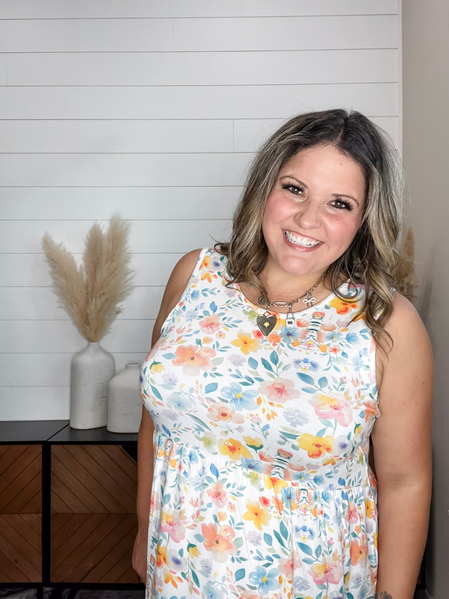 "Renee" Floral Ruffle Tank (Watercolor)