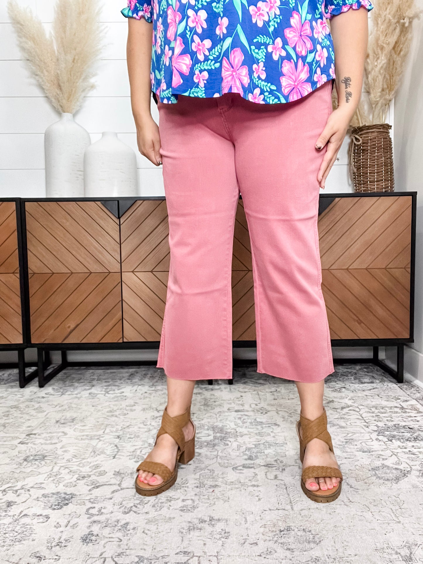 Judy Blue “Any Other Name” Rose Wide Leg Crops