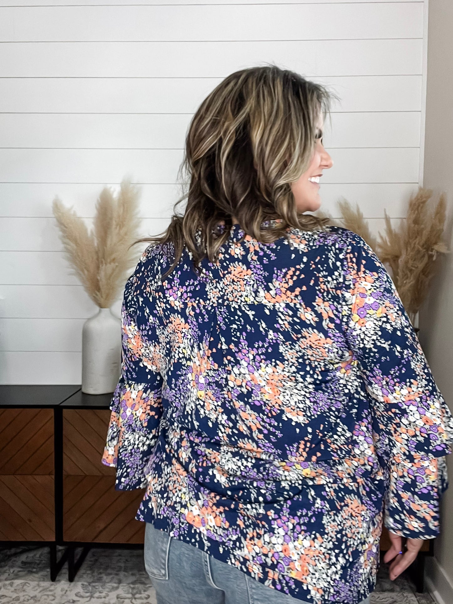 "Mckinley" Floral Round Neck Double Ruffle Sleeve