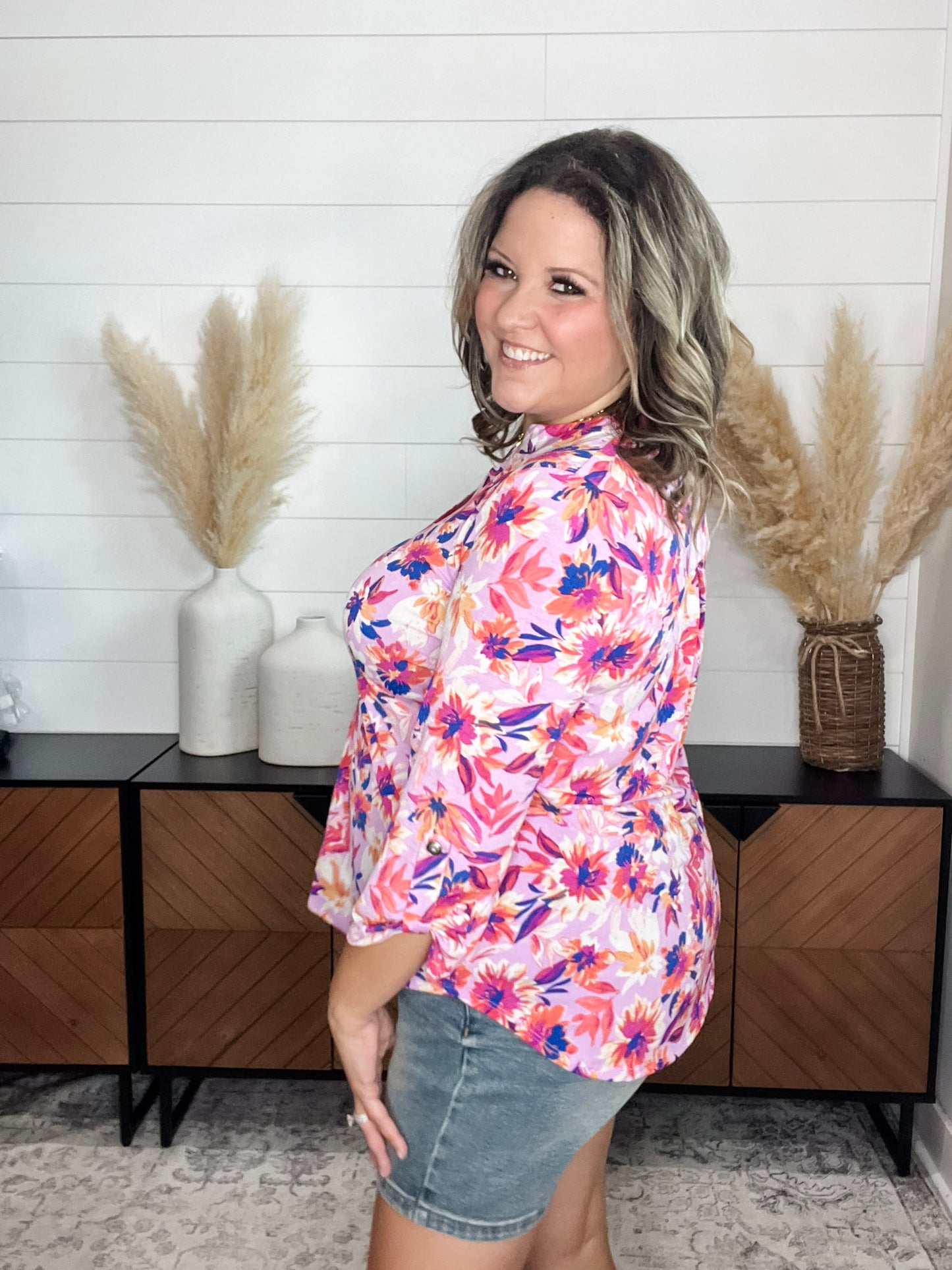 "Season" 3/4 Sleeve Split Neck Tops