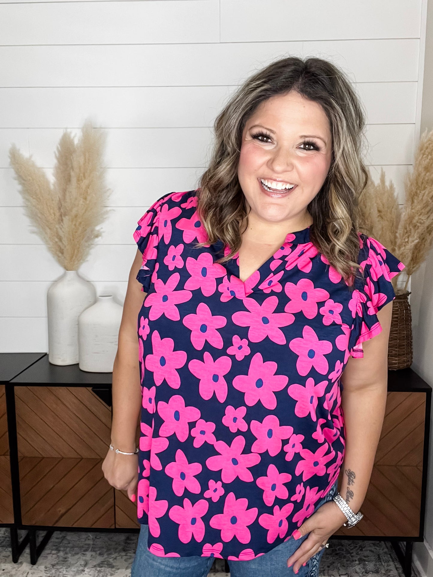 "Peebles" Flutter Sleeve Split Neck