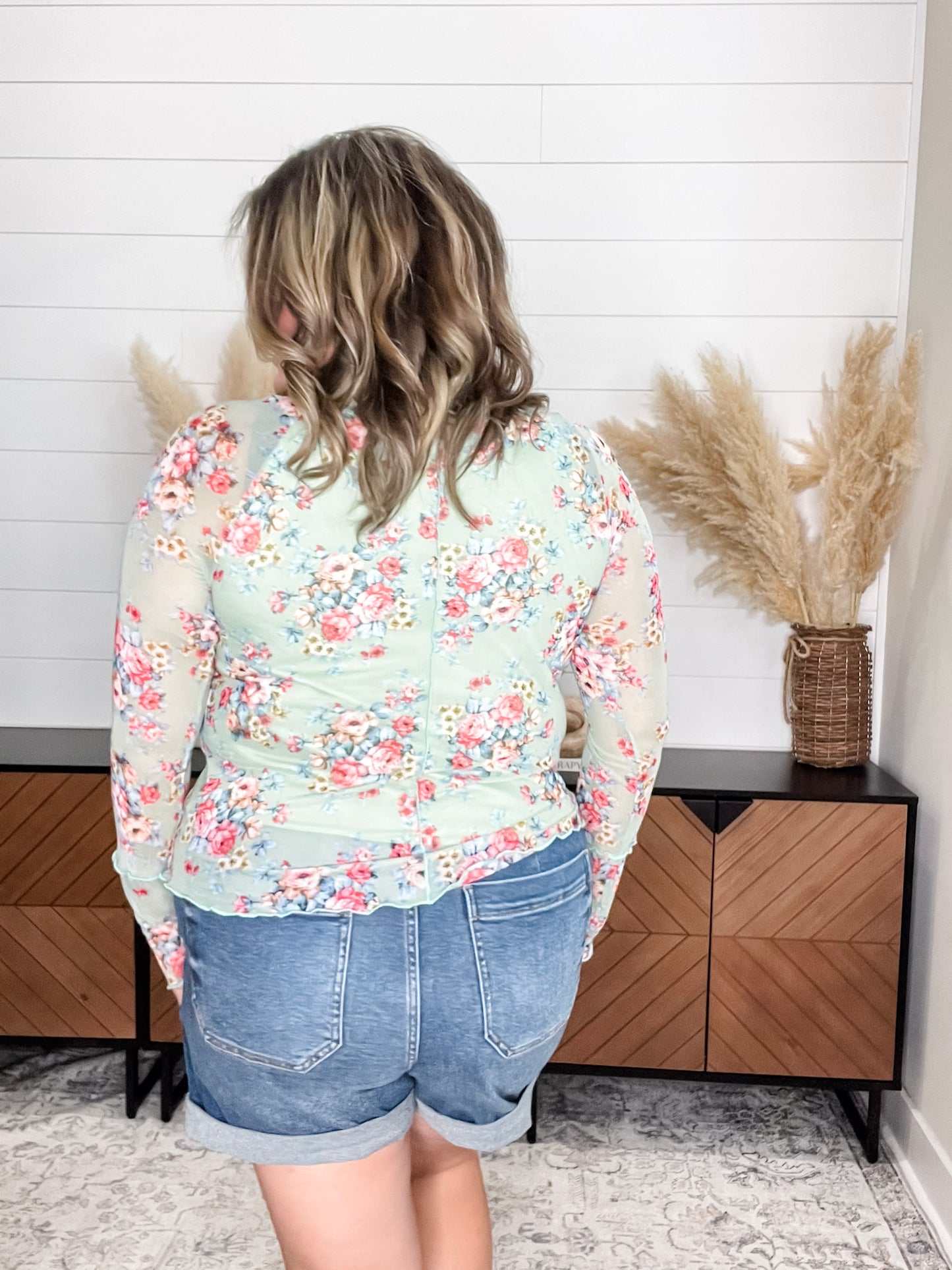 "Disengaged" Long Sleeve Shear Mock Neck (Sage)