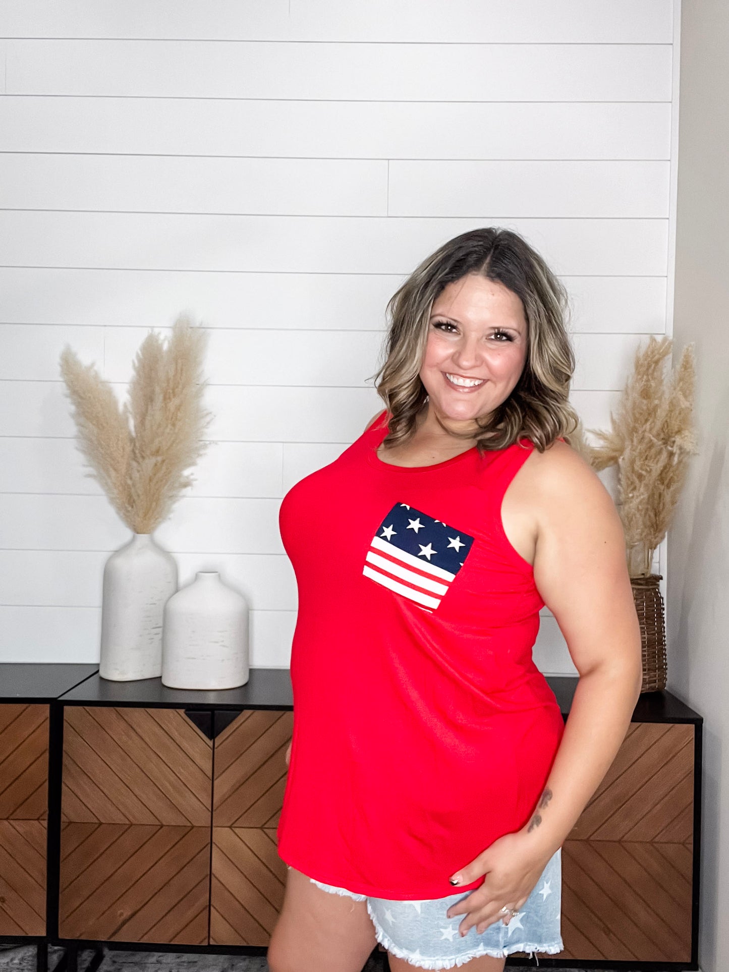 "Ole Glory" Flag Pocket Detail Tank (Red)