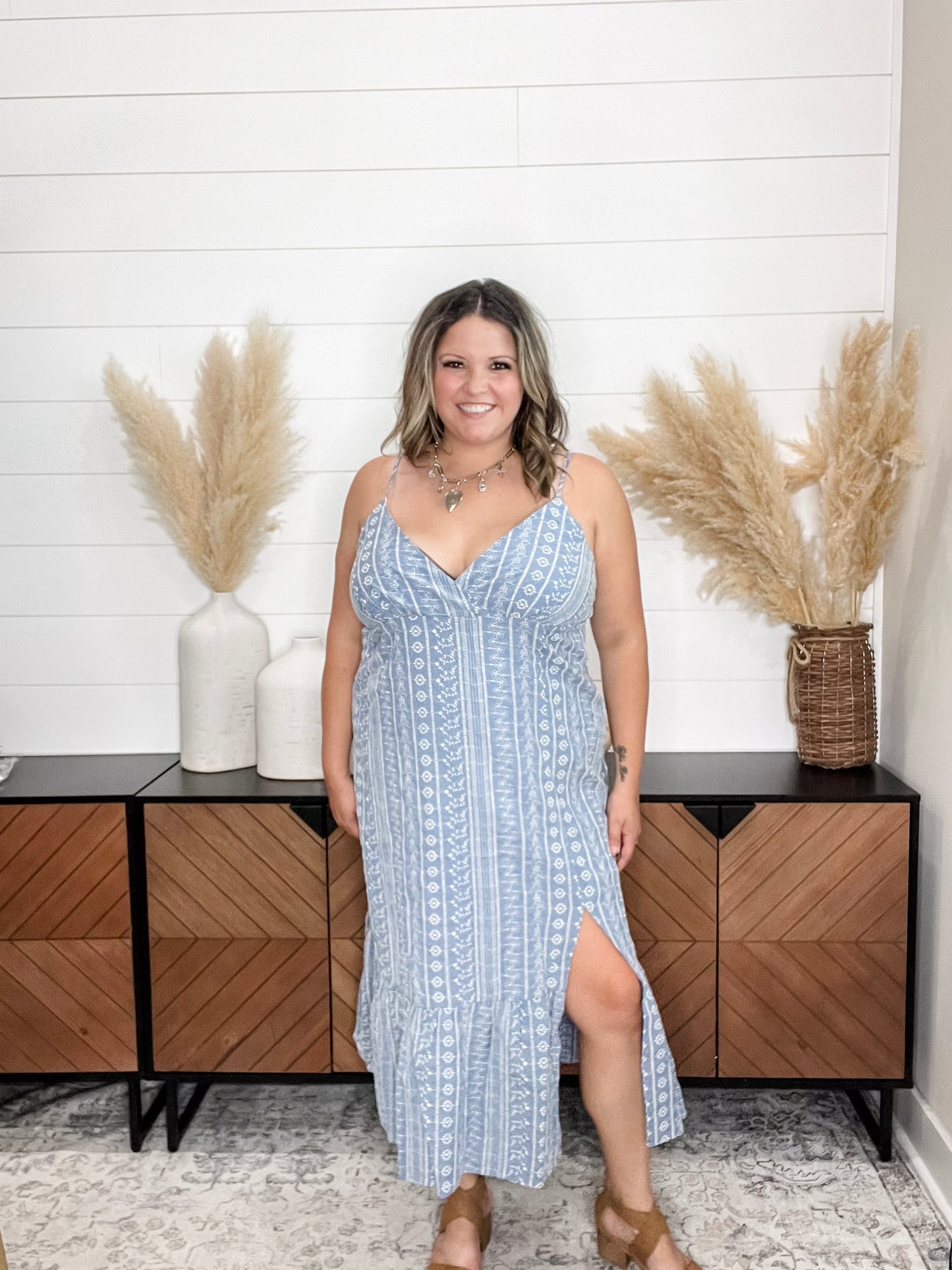 "Small Town" Embroidered Maxi Slip Dress