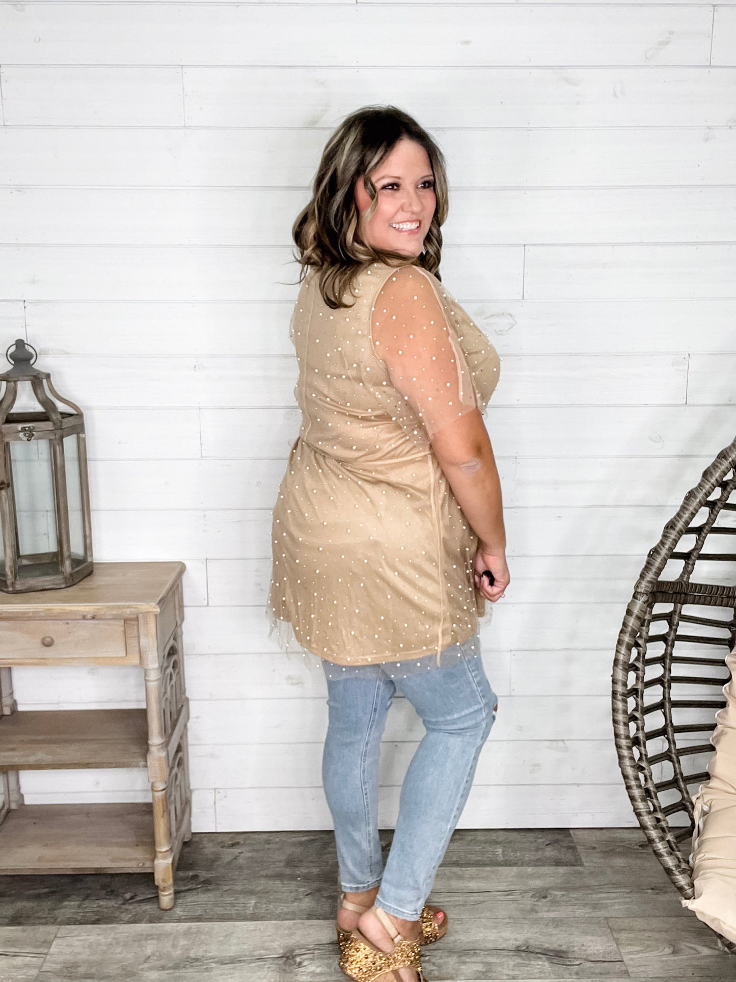 "Eras" Pearl Mesh Lined Tunic / Dress (Nude)