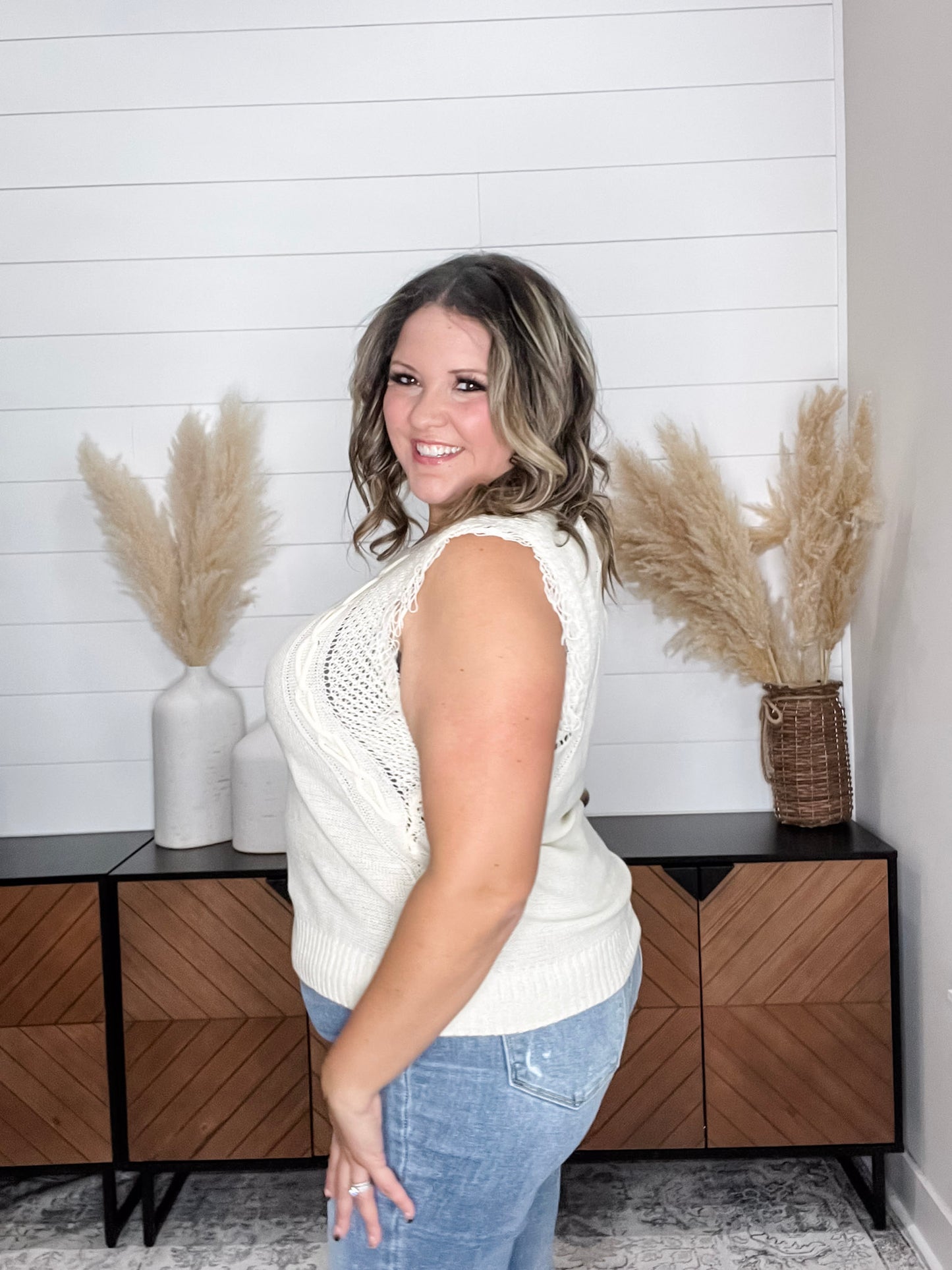 "Accent" Fringe Cropped Sweater Vest