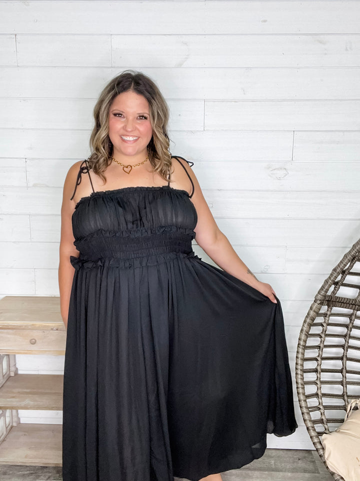 "Undeniable" Adjustable Strap Smocked Waist Maxi Dress