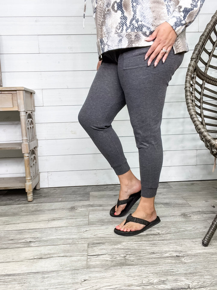 "Gold Medal" High-Waisted Jogger Leggings (Charcoal)