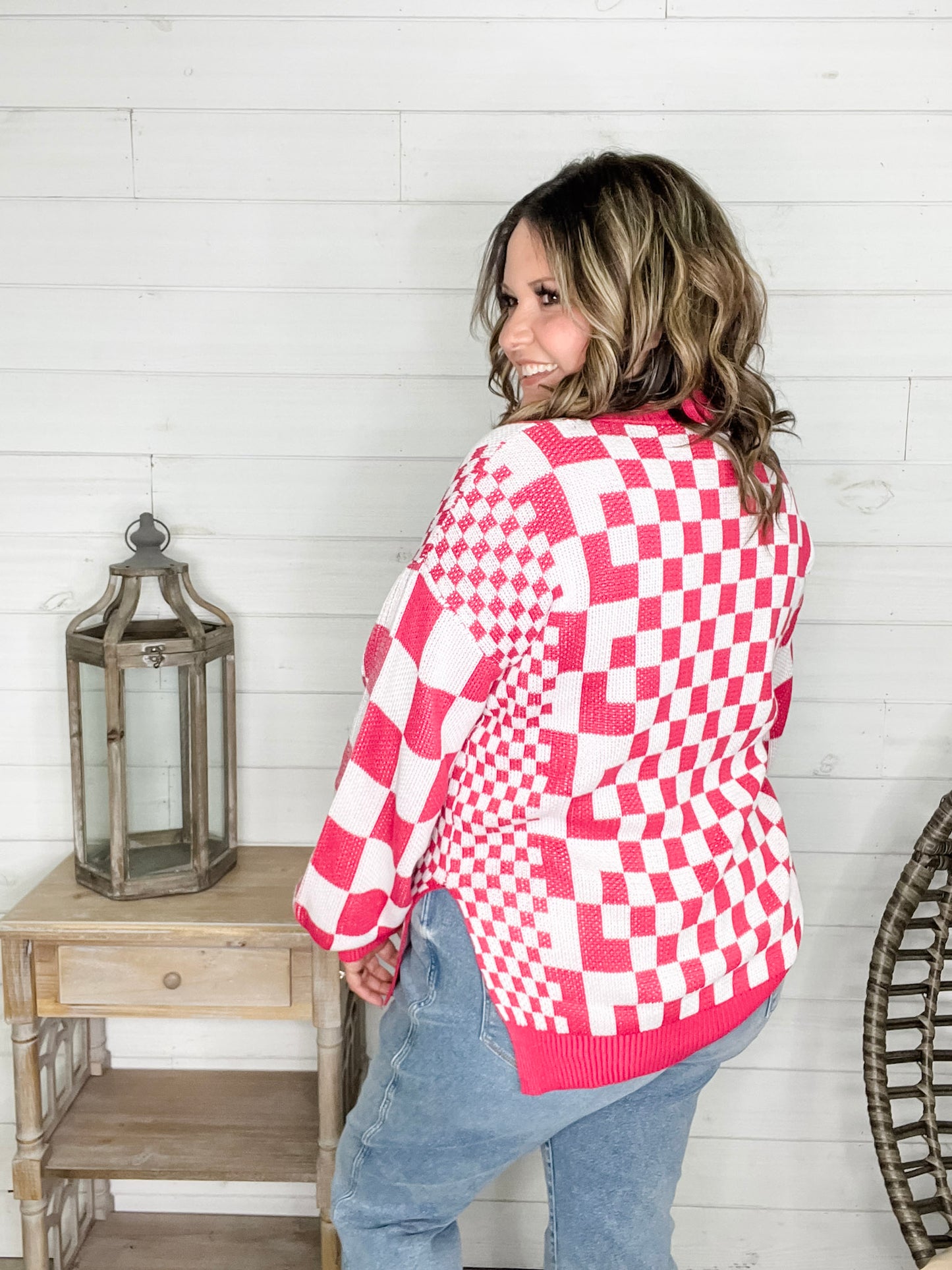 "Check Me Out" Checkered Cardigan with Sequin Detail (Multiple Colors)