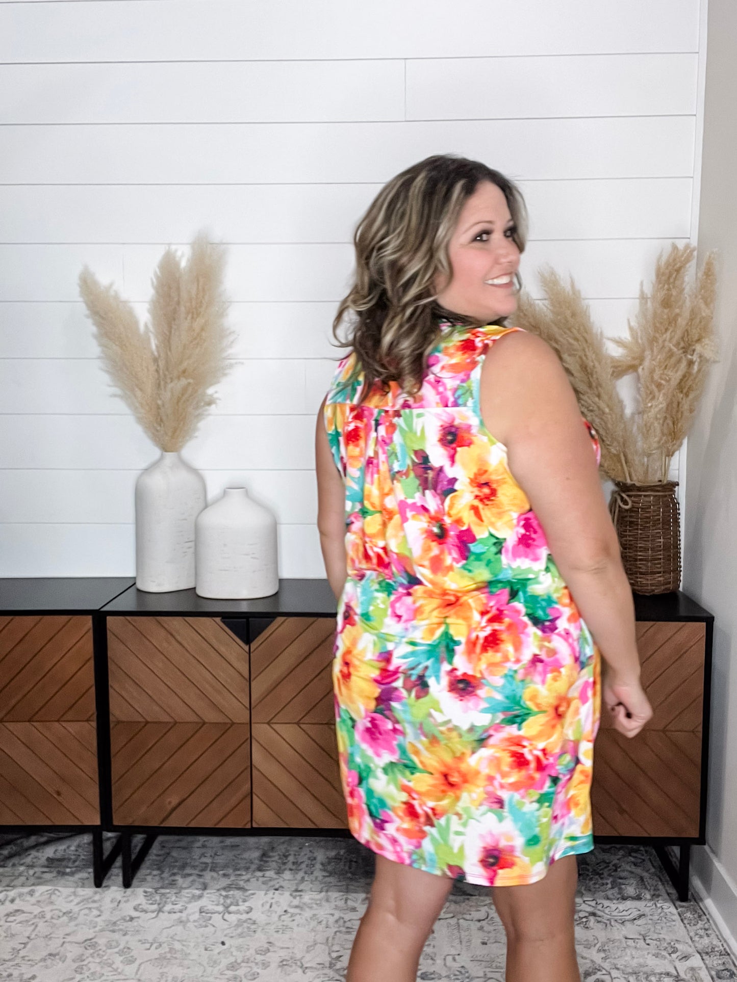 "Rushville" Sleeveless Split Neck Dress with Pockets