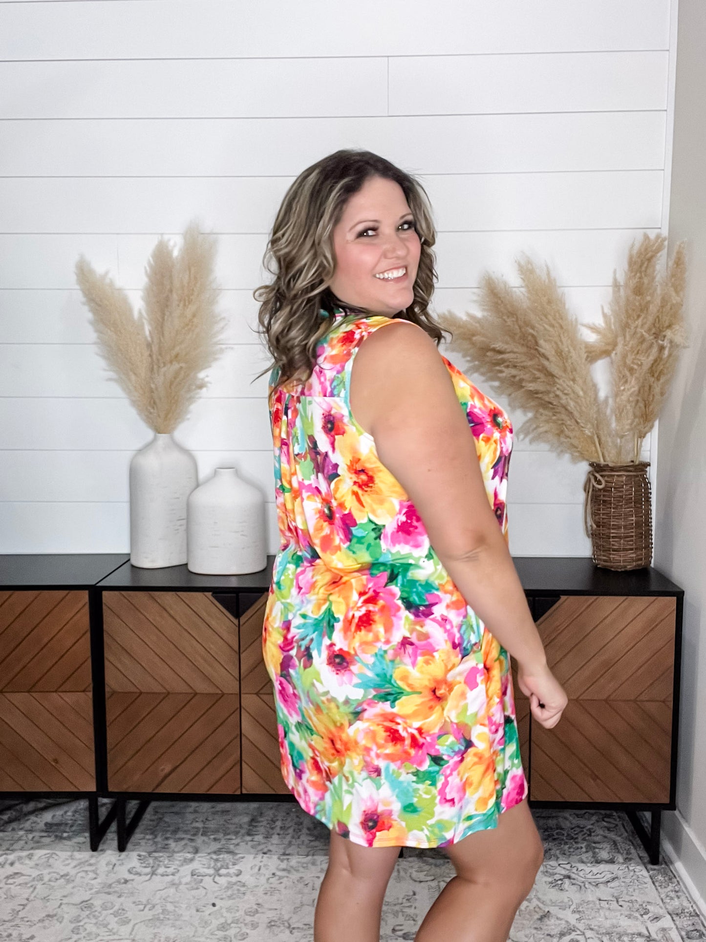 "Rushville" Sleeveless Split Neck Dress with Pockets