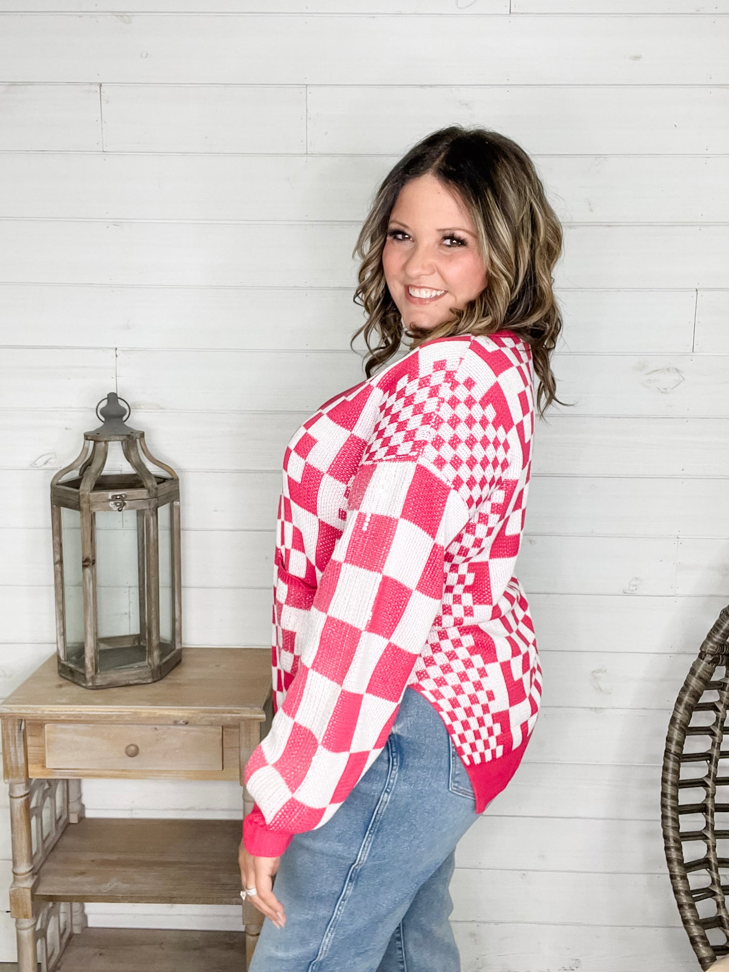 "Check Me Out" Checkered Cardigan with Sequin Detail (Multiple Colors)