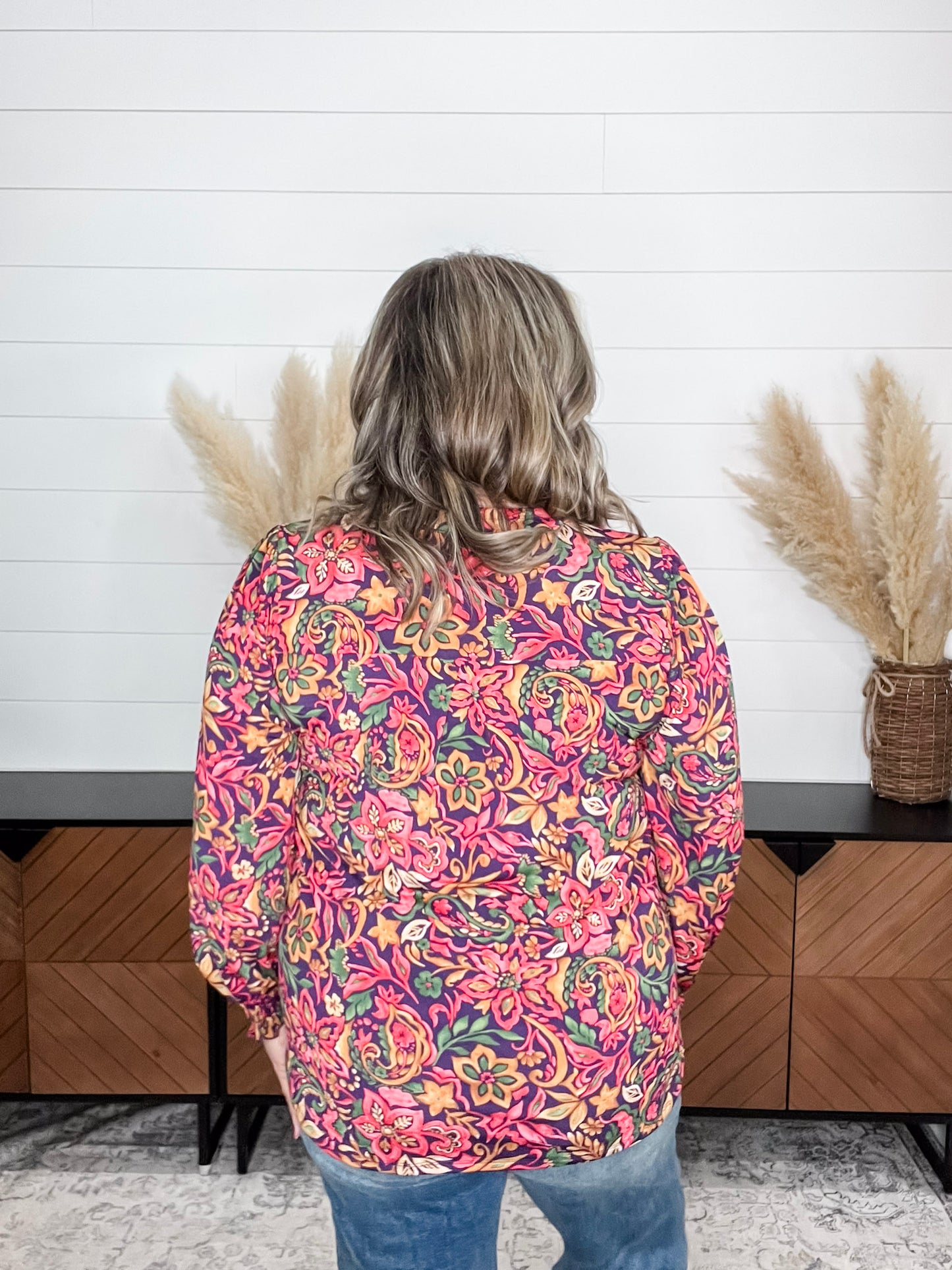 "Atmore" Smocked Wrist Long Sleeve Split Neck