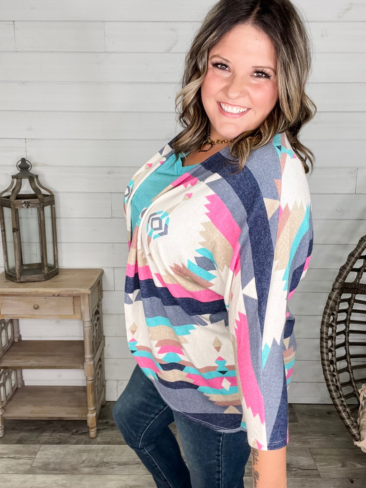 3/4 Sleeve Dolman Style Aztec Cardigan