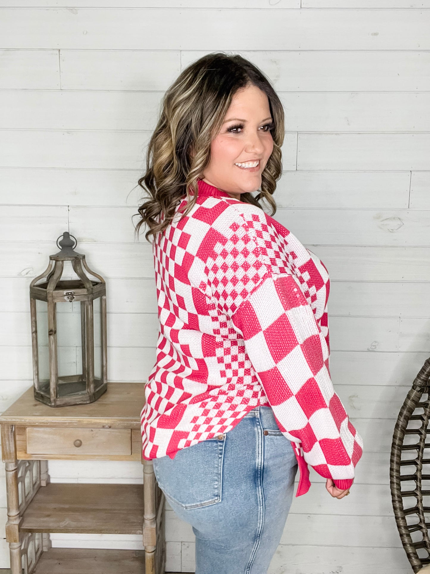 "Check Me Out" Checkered Cardigan with Sequin Detail (Multiple Colors)