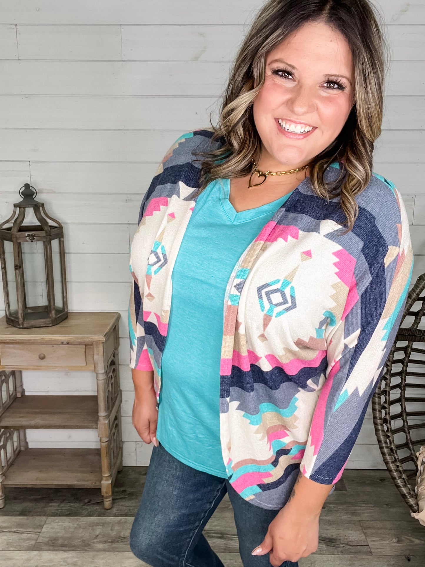 3/4 Sleeve Dolman Style Aztec Cardigan