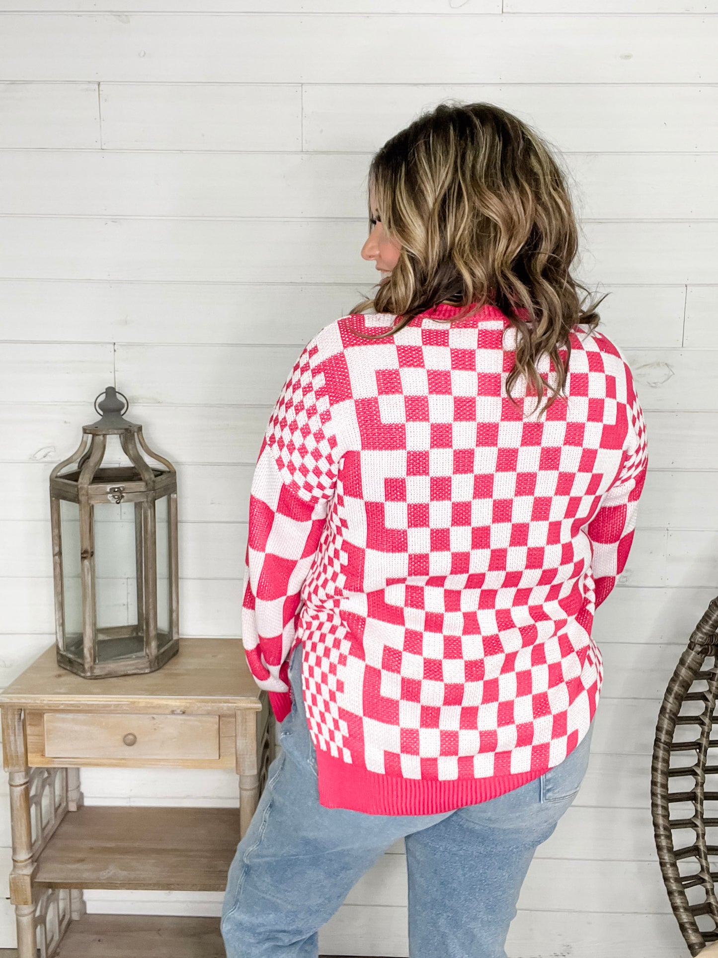 "Check Me Out" Checkered Cardigan with Sequin Detail (Multiple Colors)