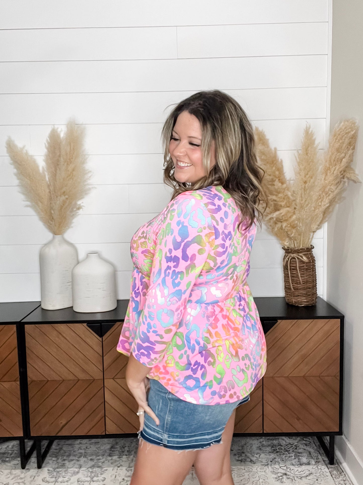 "Haley" 3/4 Sleeve Split Neck Babydoll