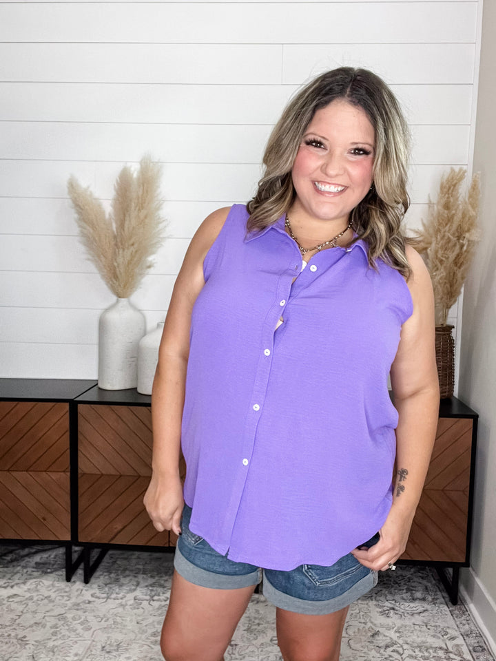 "Gibbs" Button Up Collared Tank (Orchid Glow)