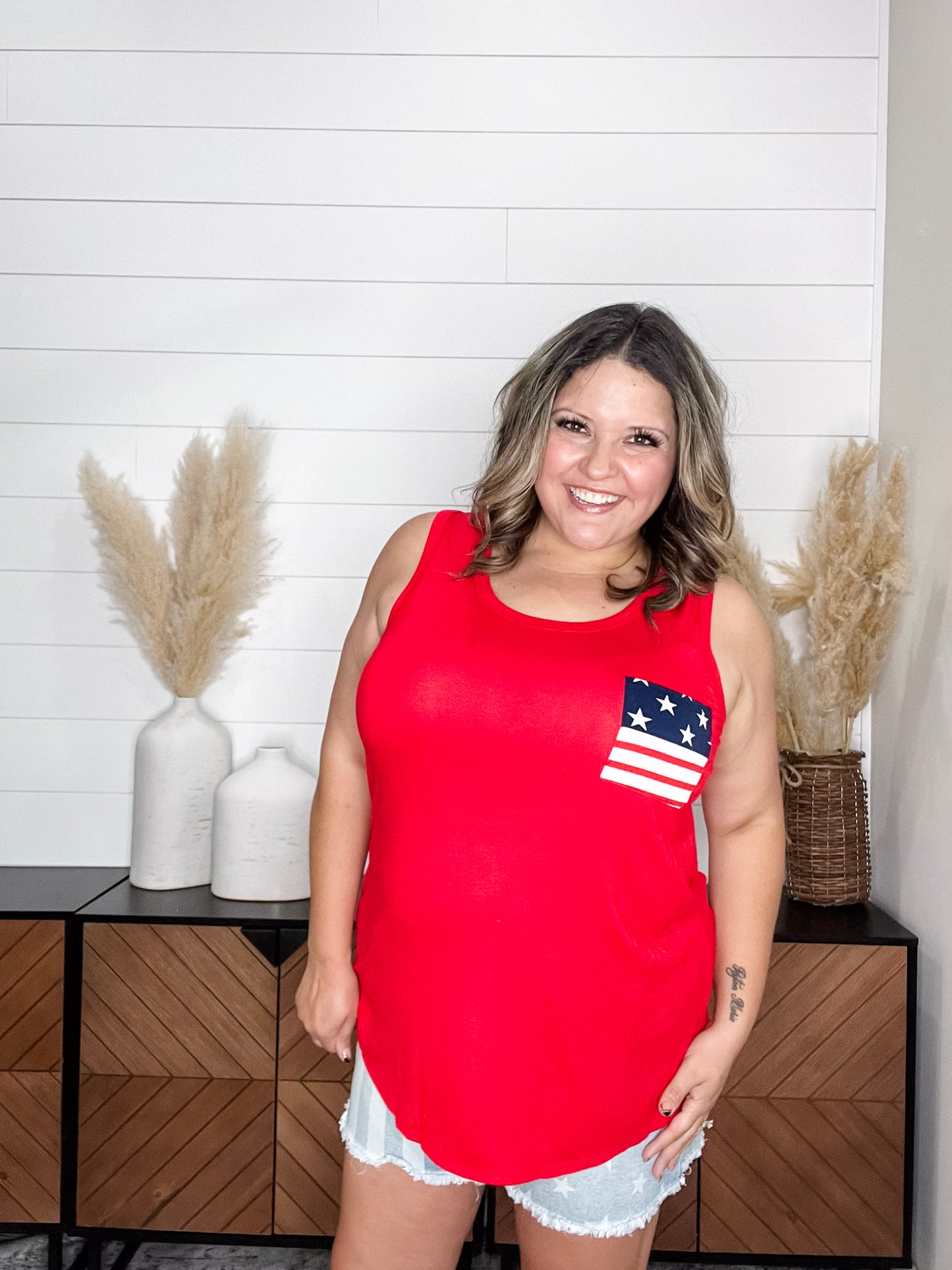 "Ole Glory" Flag Pocket Detail Tank (Red)