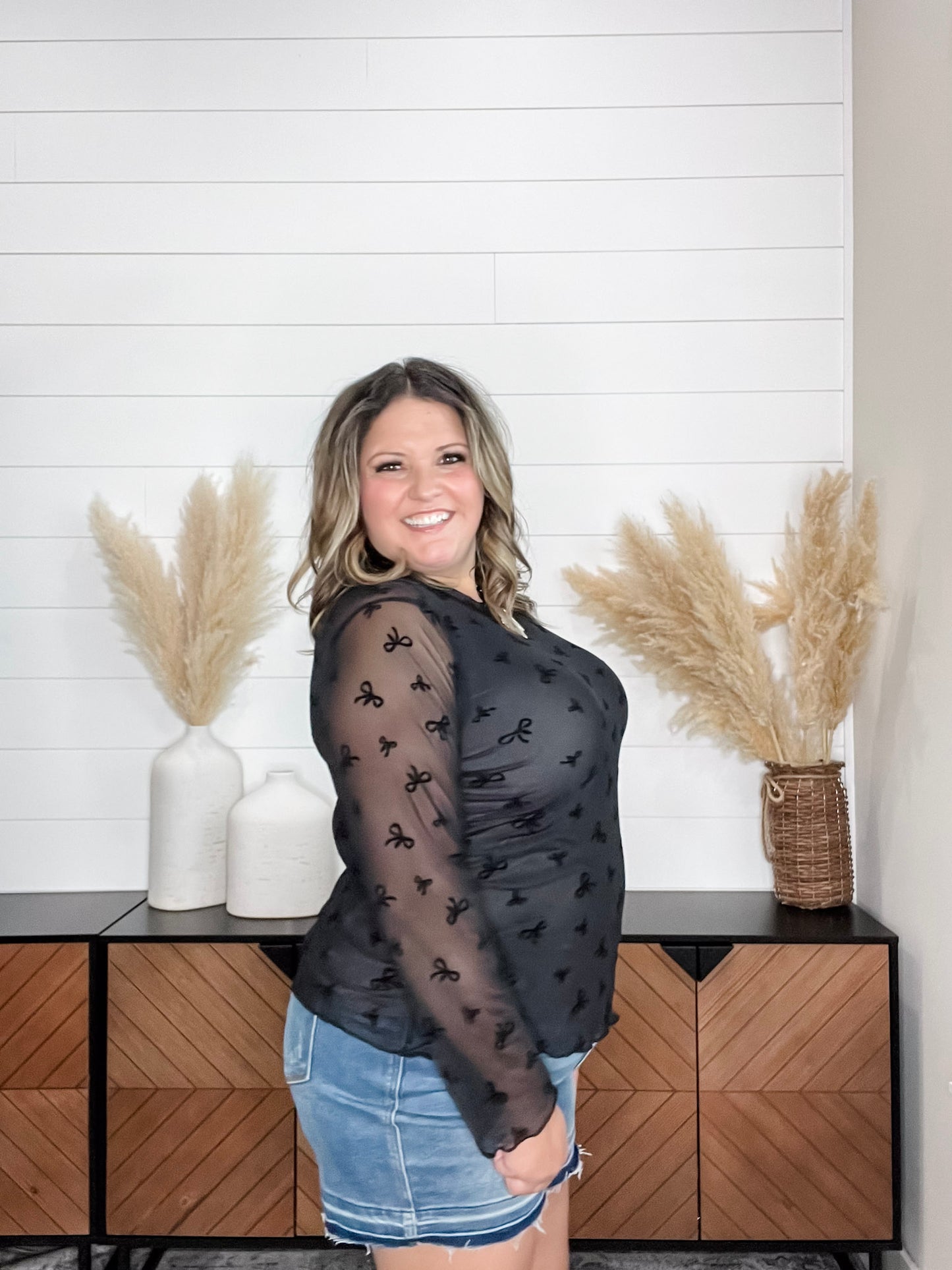 "Tidy" Long Sleeve Mock Neck with Bow Details