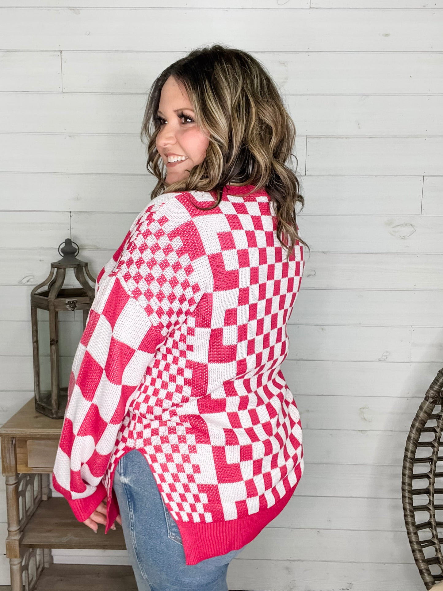 "Check Me Out" Checkered Cardigan with Sequin Detail (Multiple Colors)