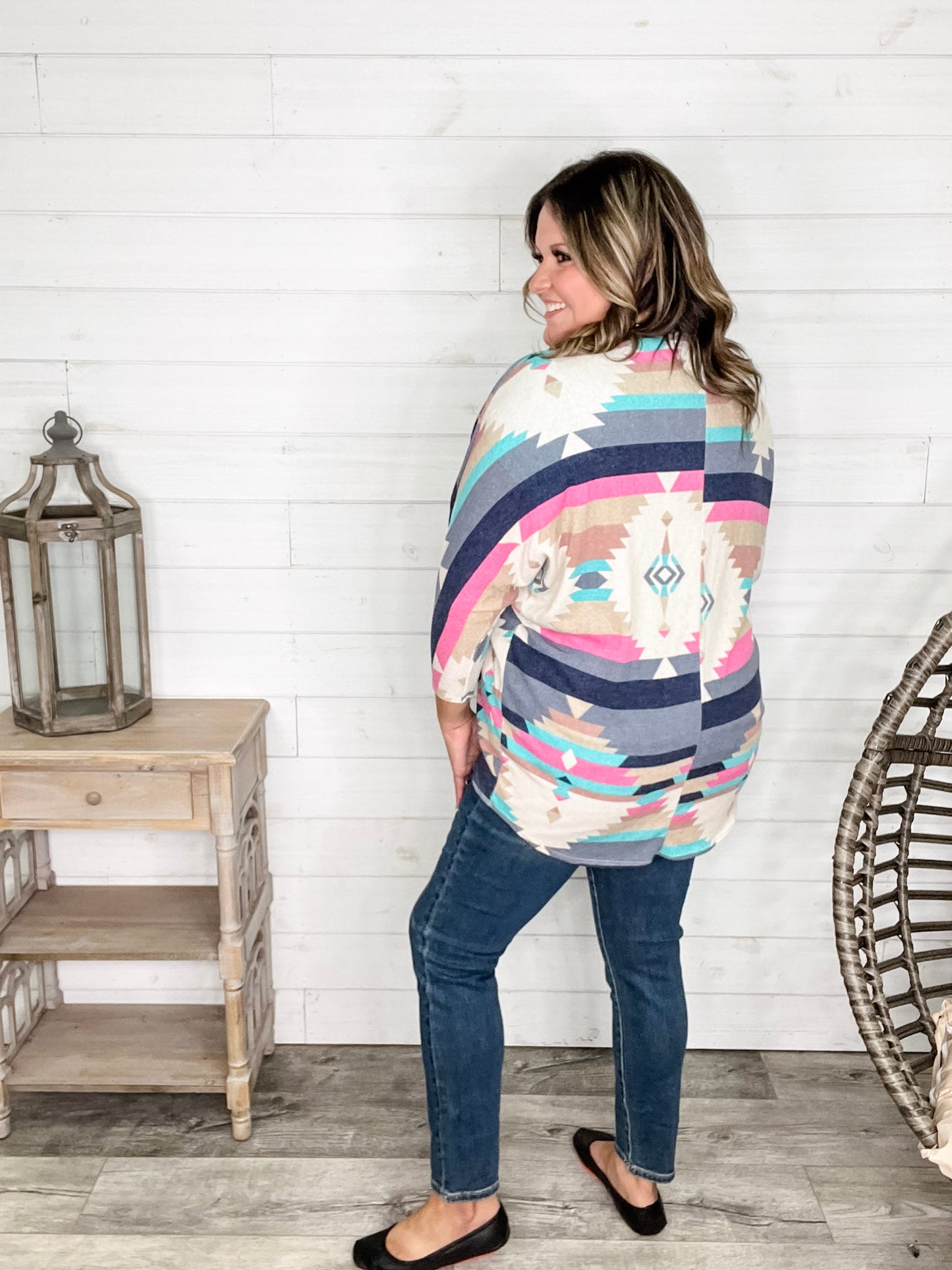 3/4 Sleeve Dolman Style Aztec Cardigan