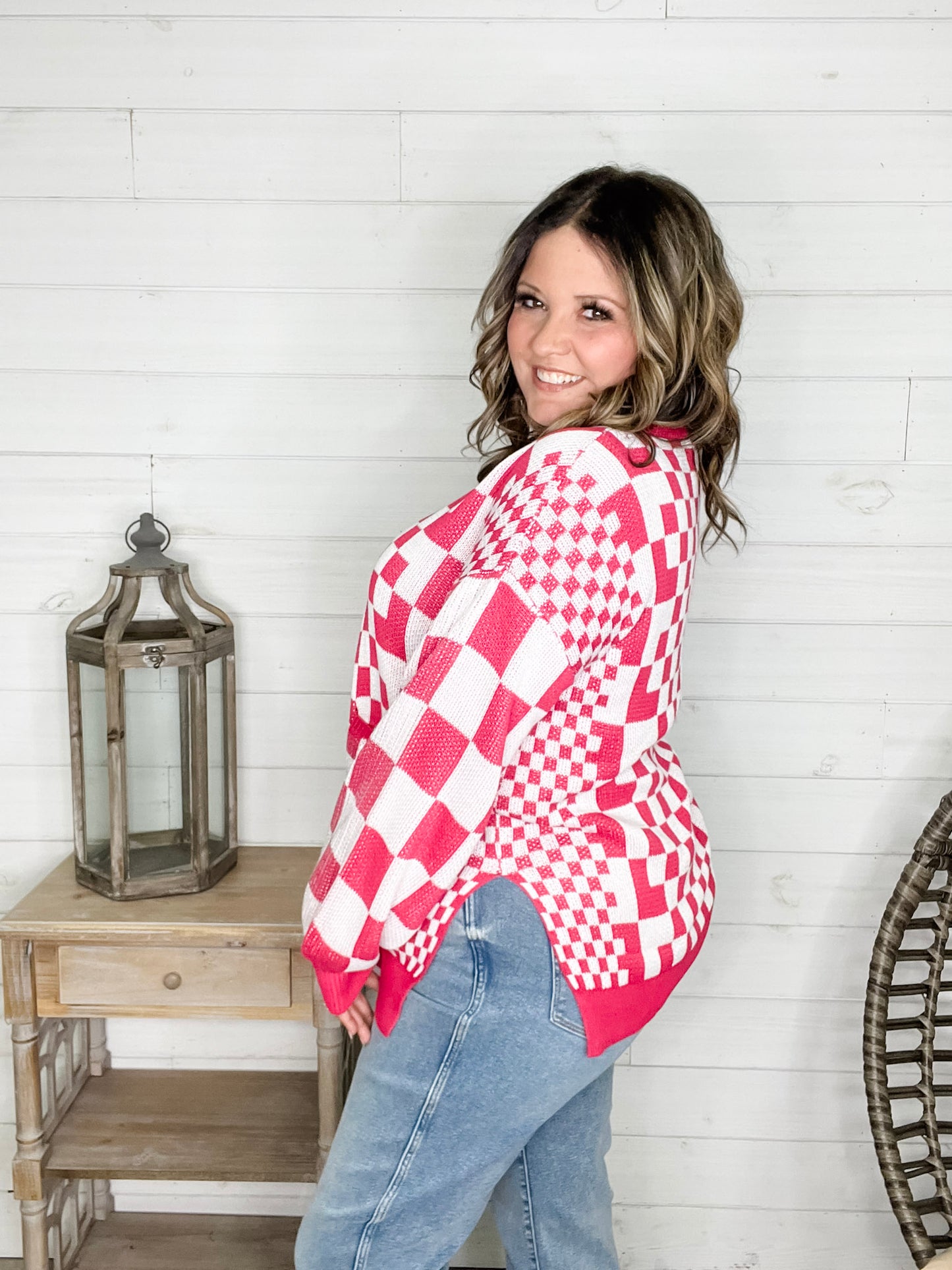 "Check Me Out" Checkered Cardigan with Sequin Detail (Multiple Colors)