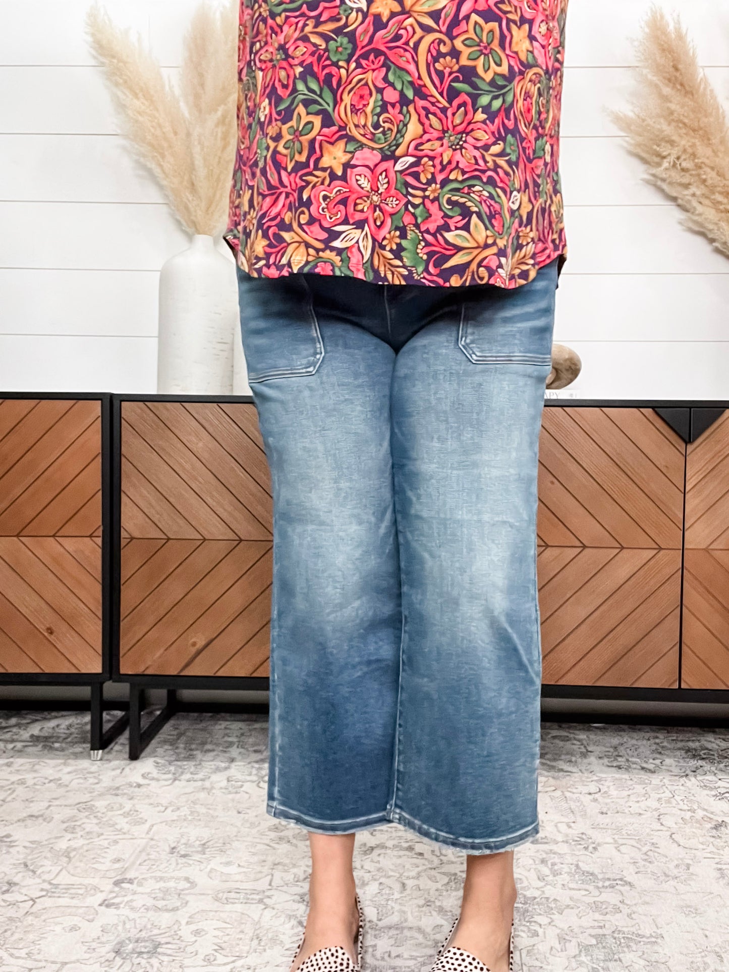 Judy Blue "Indifferent" Utility Pocket Wide Leg Crop